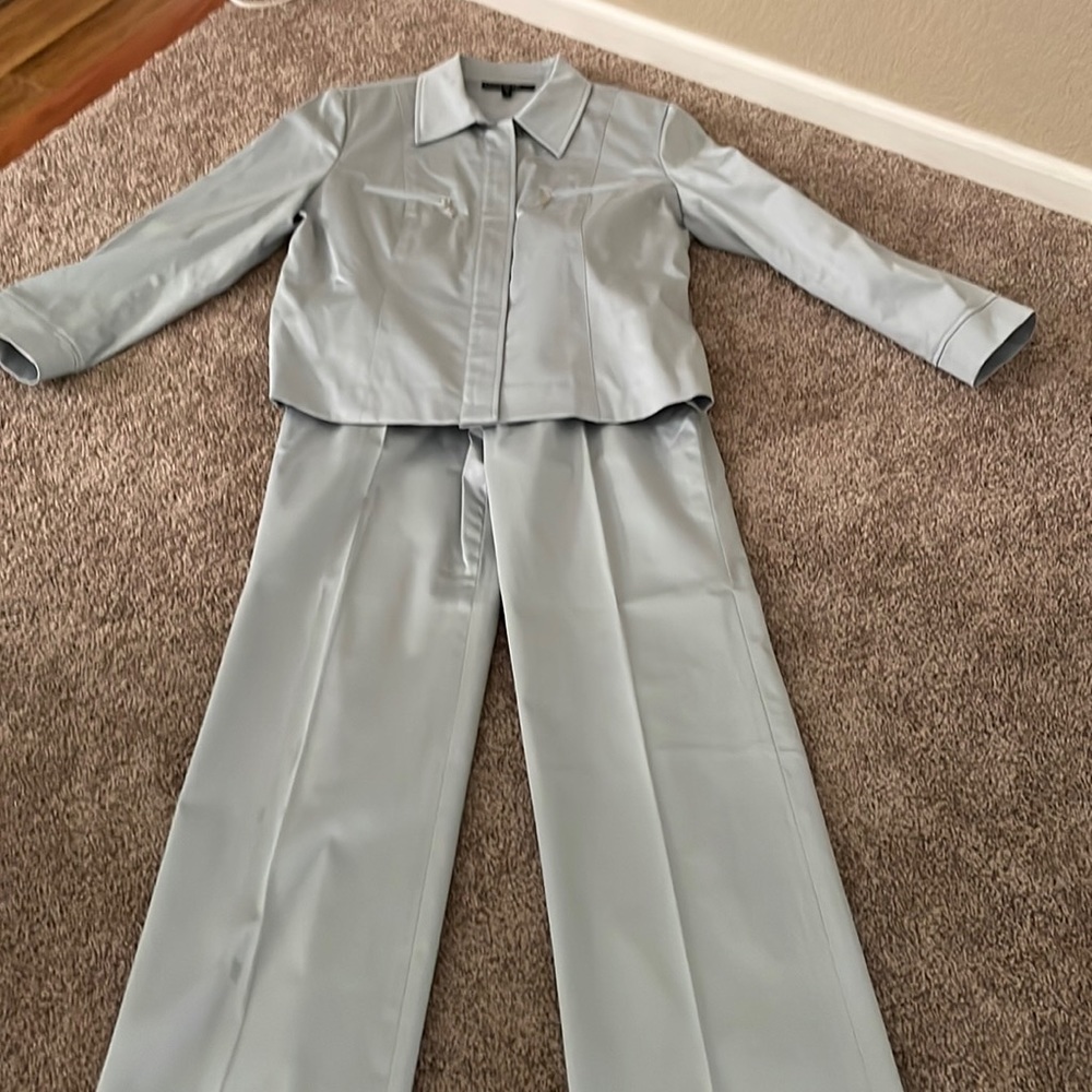 Lafayette 148 New York Light Blue Two-Piece Jacket & Wide-Leg Pants